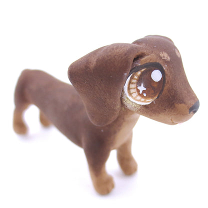 Brown and Tan Dachshund Puppy Figurine - Polymer Clay Fall Animals