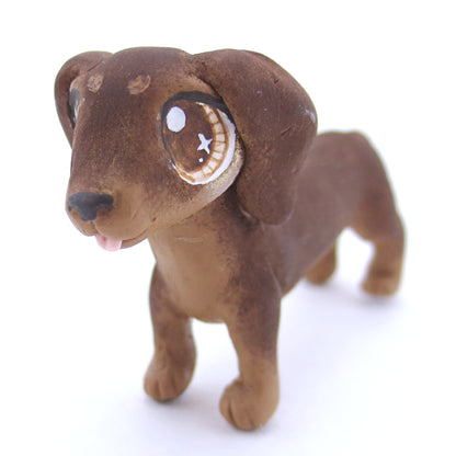 Brown and Tan Dachshund Puppy Figurine - Polymer Clay Fall Animals