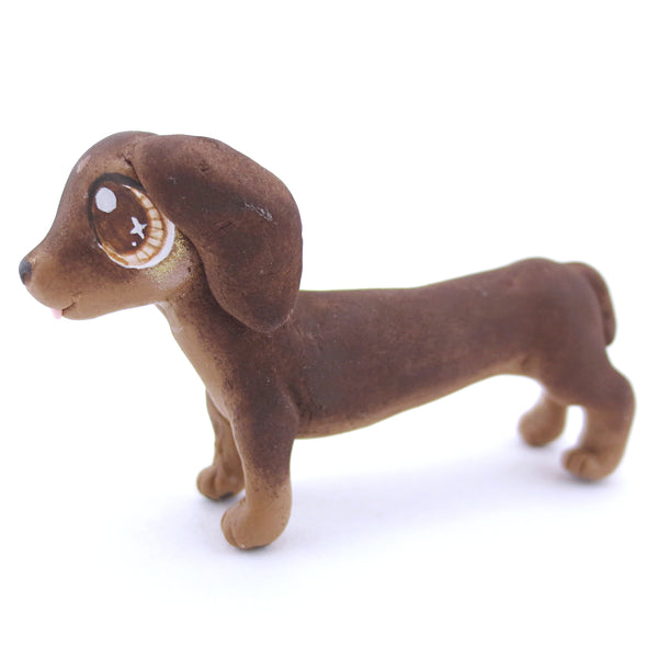 Brown and Tan Dachshund Puppy Figurine - Polymer Clay Fall Animals