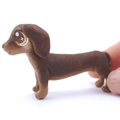 Brown and Tan Dachshund Puppy Figurine - Polymer Clay Fall Animals