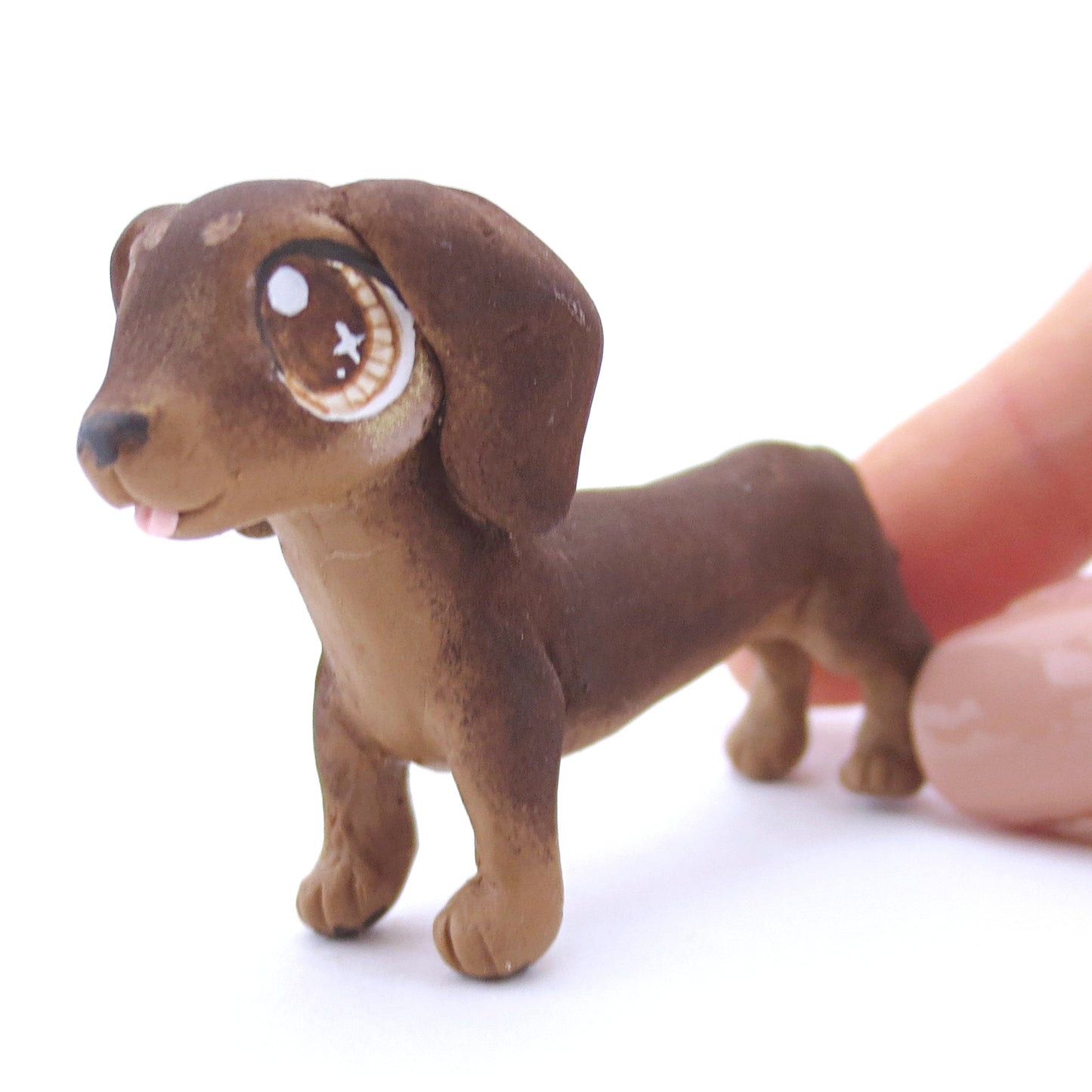 Brown and Tan Dachshund Puppy Figurine - Polymer Clay Fall Animals