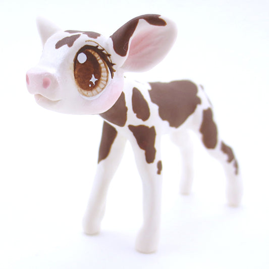 Brown and White Holstein Cow Figurine - Polymer Clay Fall Animals