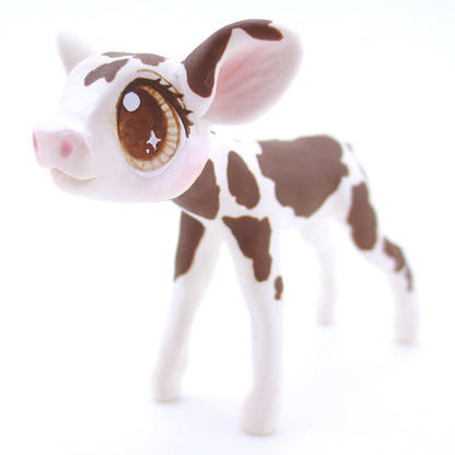 Brown and White Holstein Cow Figurine - Polymer Clay Fall Animals