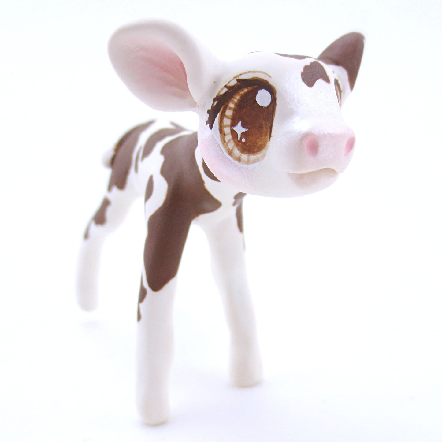 Brown and White Holstein Cow Figurine - Polymer Clay Fall Animals