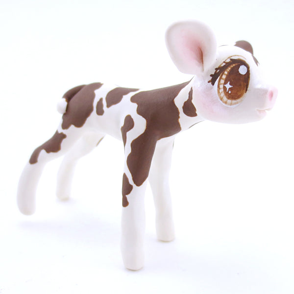 Brown and White Holstein Cow Figurine - Polymer Clay Fall Animals