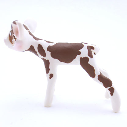 Brown and White Holstein Cow Figurine - Polymer Clay Fall Animals