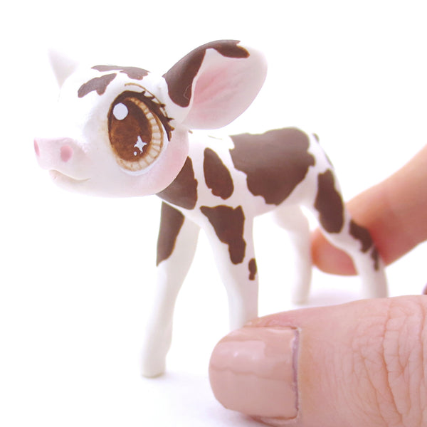 Brown and White Holstein Cow Figurine - Polymer Clay Fall Animals