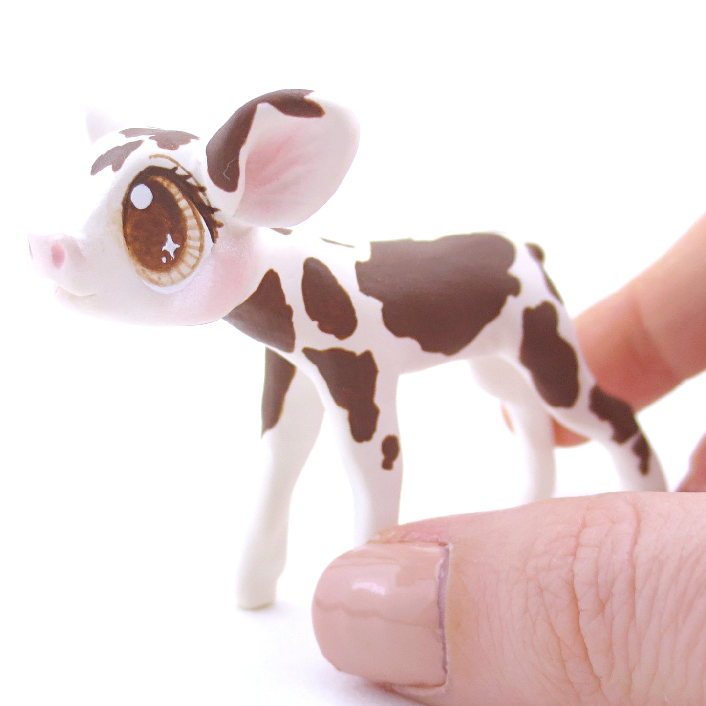 Brown and White Holstein Cow Figurine - Polymer Clay Fall Animals