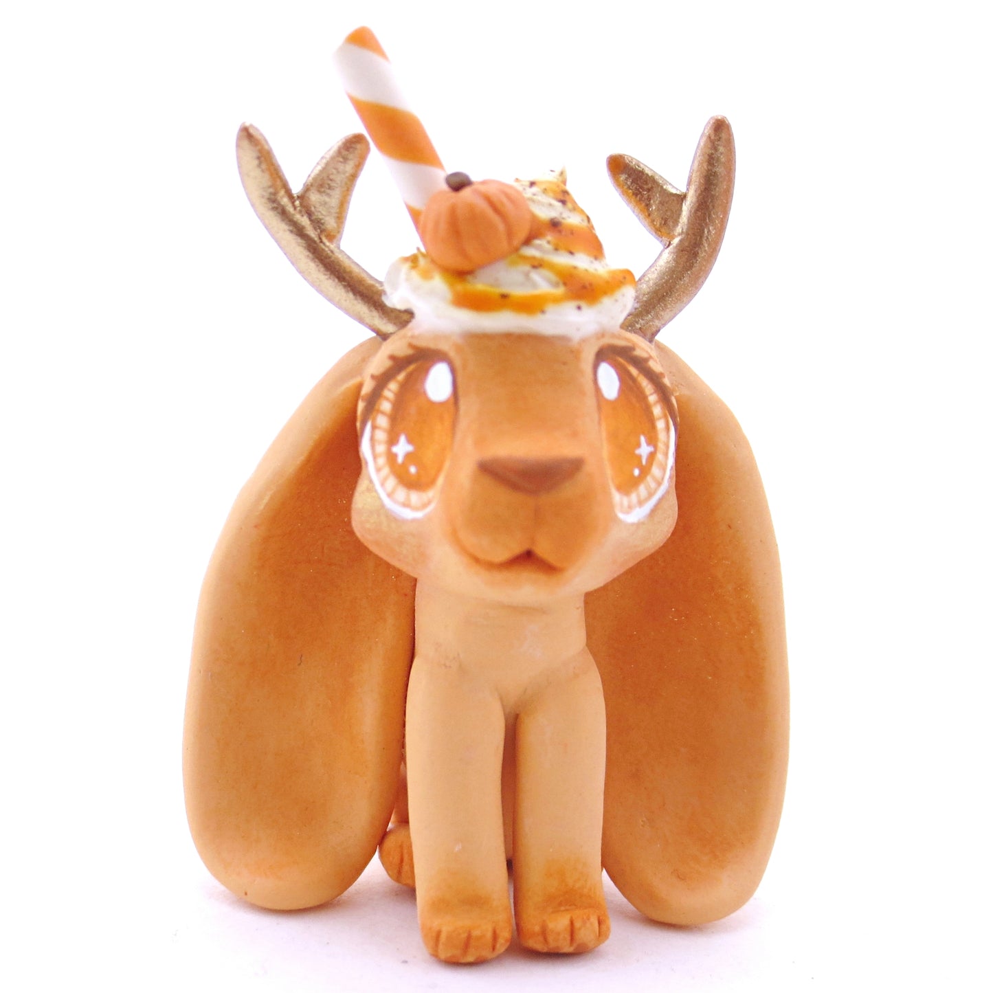 Pumpkin Spice Jackalope Figurine - Polymer Clay Fall Animals