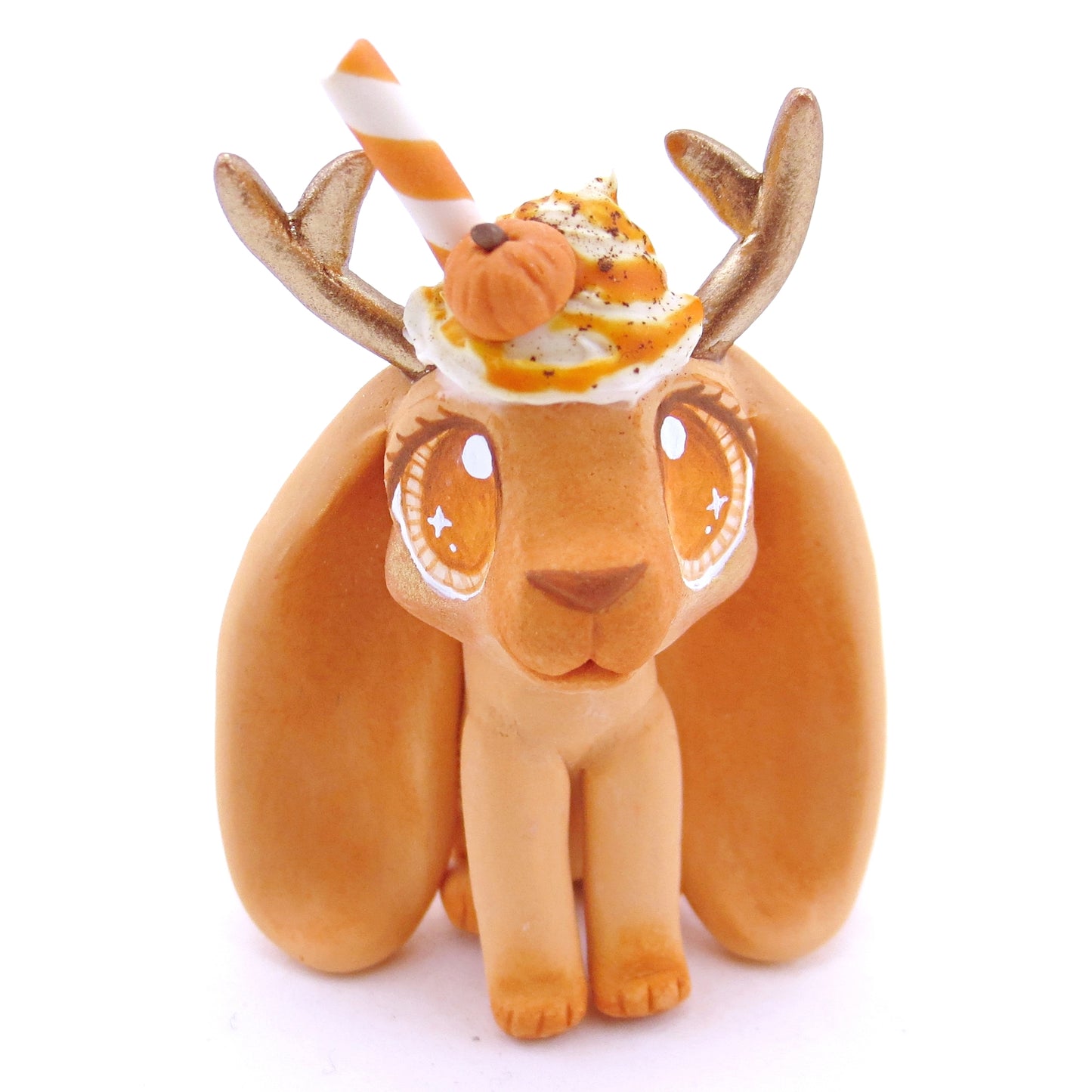 Pumpkin Spice Jackalope Figurine - Polymer Clay Fall Animals