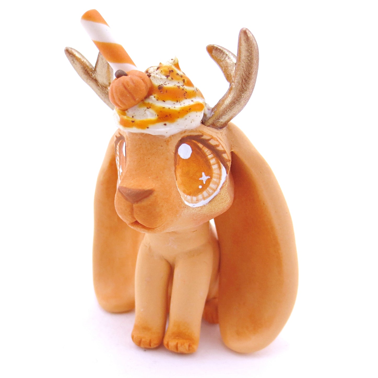 Pumpkin Spice Jackalope Figurine - Polymer Clay Fall Animals