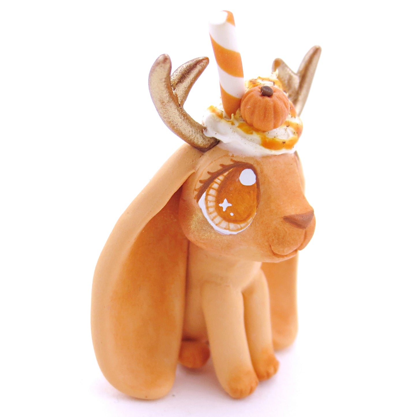 Pumpkin Spice Jackalope Figurine - Polymer Clay Fall Animals