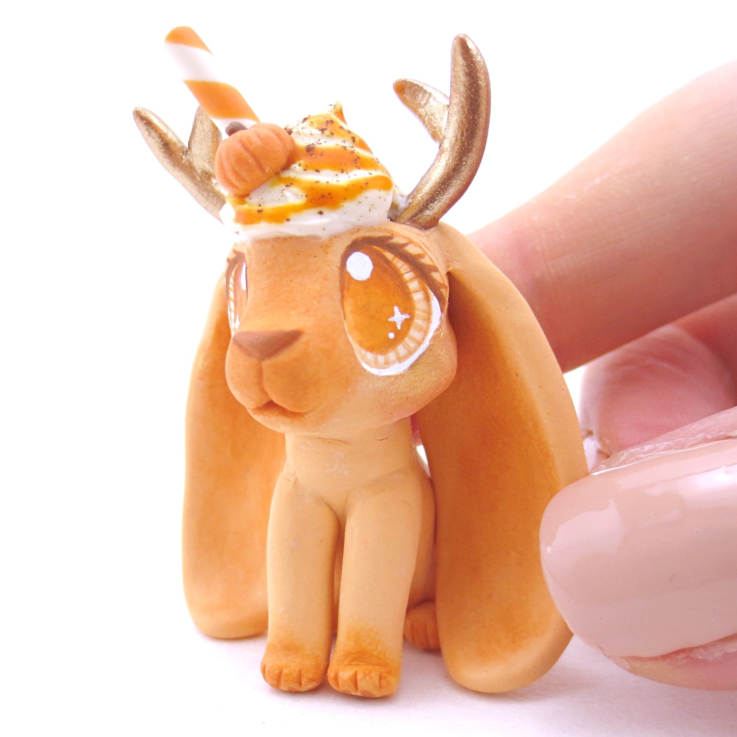 Pumpkin Spice Jackalope Figurine - Polymer Clay Fall Animals