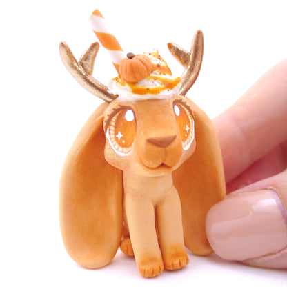 Pumpkin Spice Jackalope Figurine - Polymer Clay Fall Animals