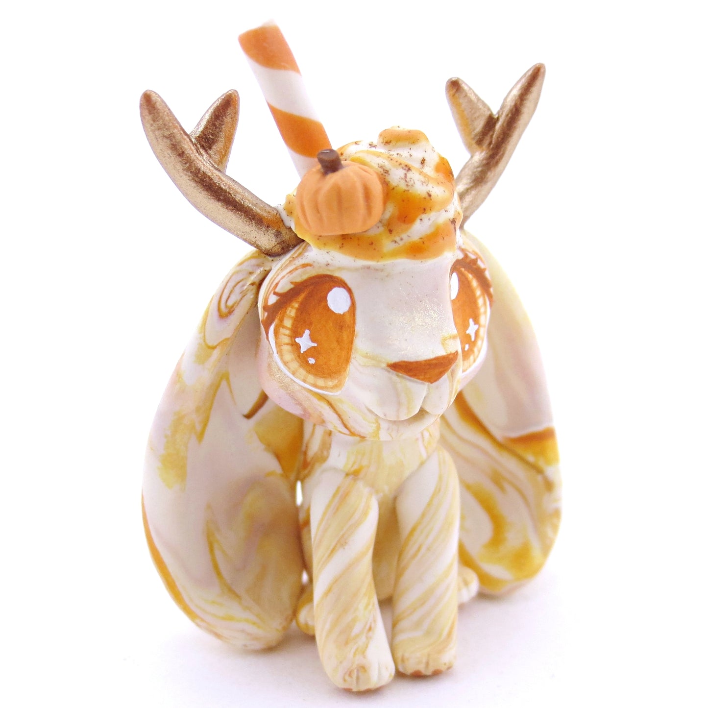 Pumpkin Spice Vanilla Swirl Jackalope Figurine - Lighter Swirls Version - Polymer Clay Fall Animals