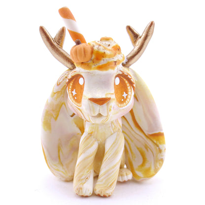 Pumpkin Spice Vanilla Swirl Jackalope Figurine - Lighter Swirls Version - Polymer Clay Fall Animals