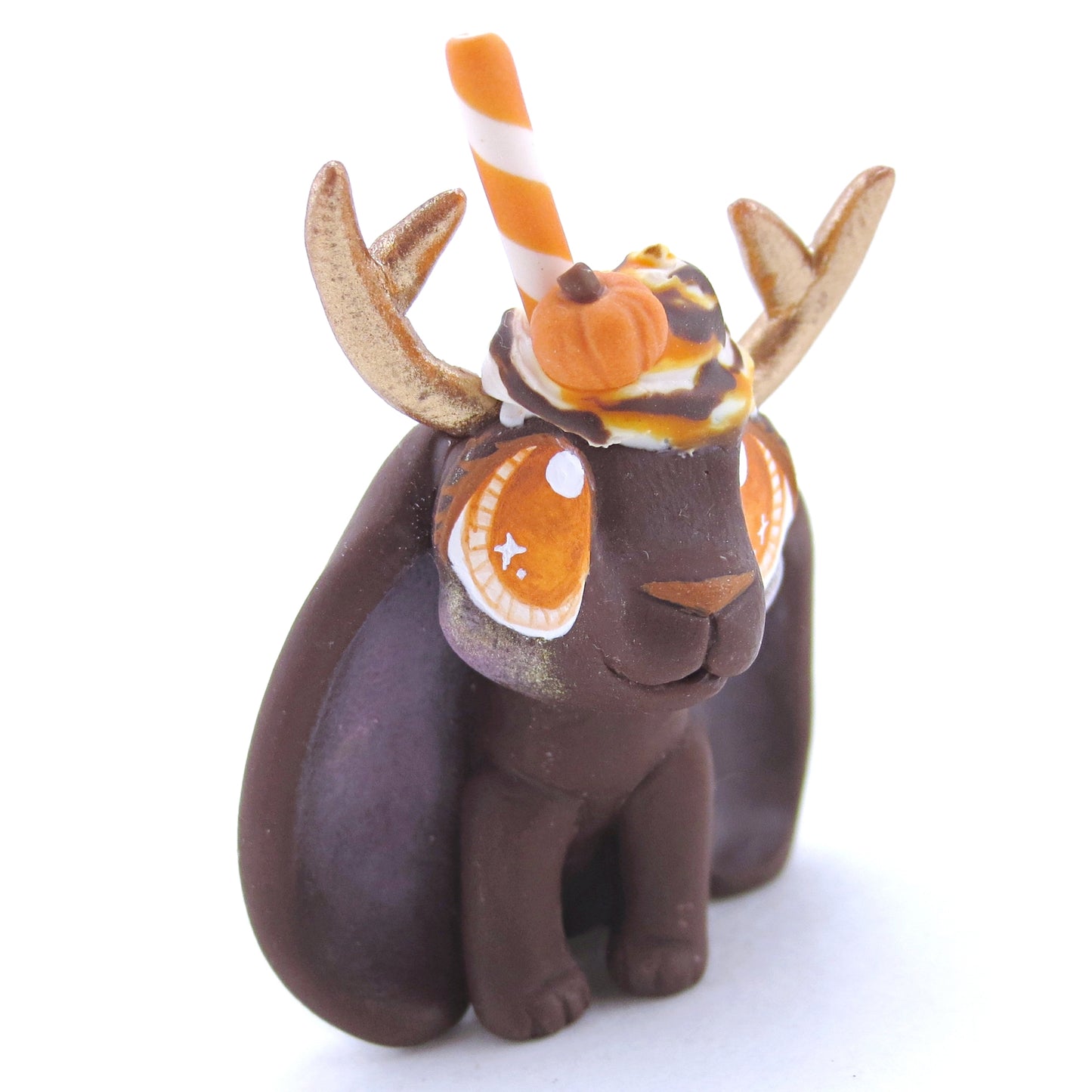 Pumpkin Spice Cocoa Jackalope Figurine - Polymer Clay Fall Animals