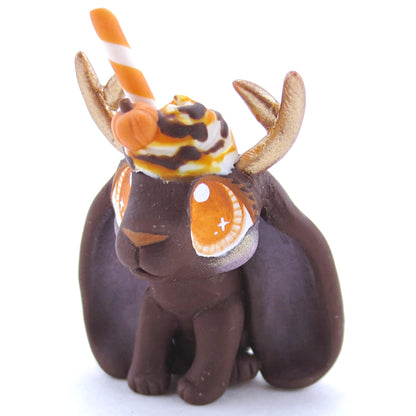 Pumpkin Spice Cocoa Jackalope Figurine - Polymer Clay Fall Animals