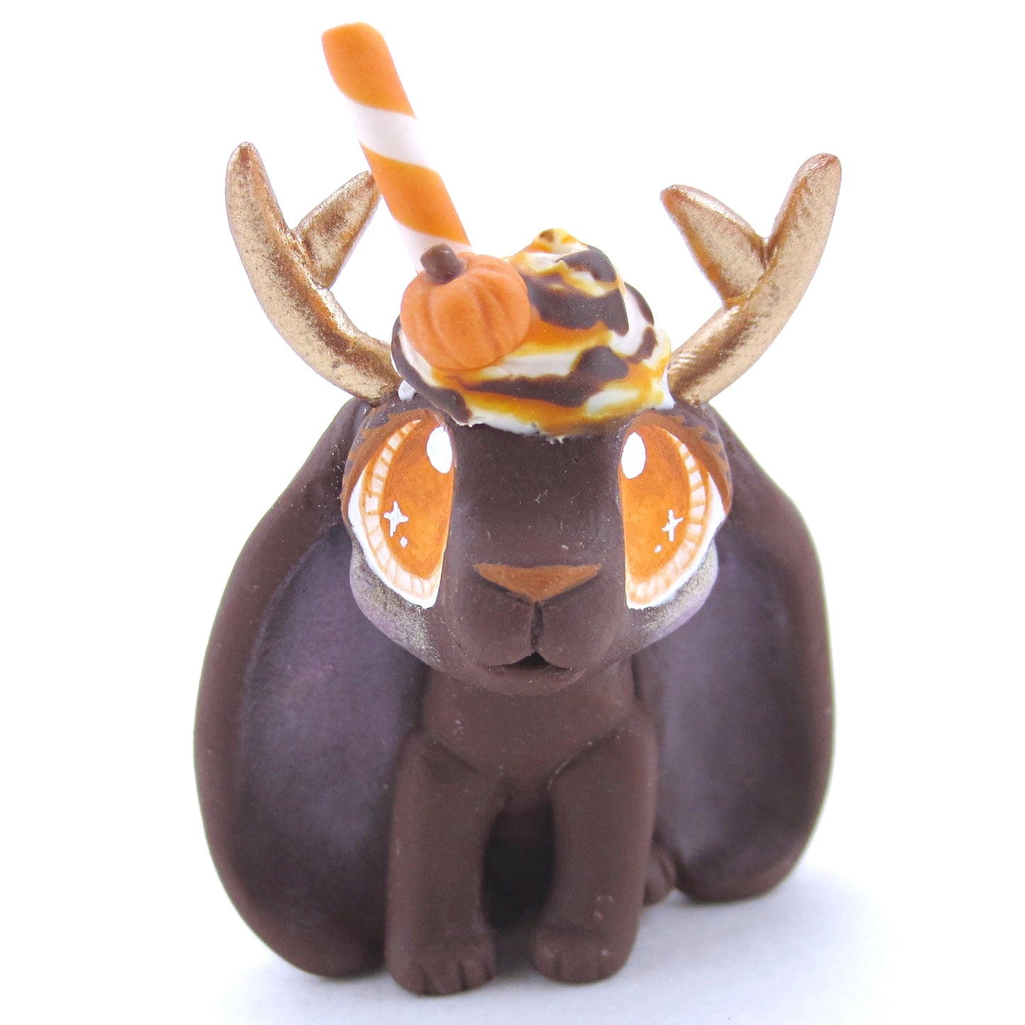 Pumpkin Spice Cocoa Jackalope Figurine - Polymer Clay Fall Animals