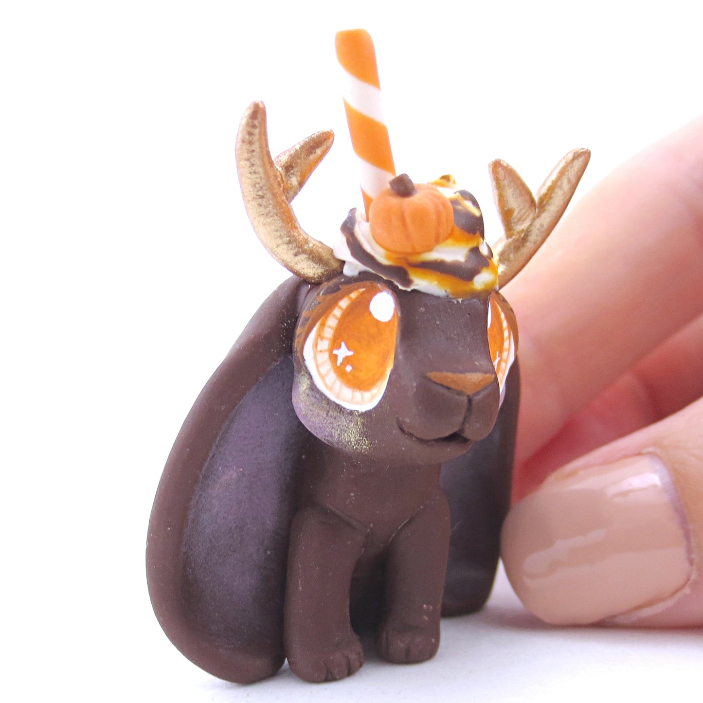 Pumpkin Spice Cocoa Jackalope Figurine - Polymer Clay Fall Animals