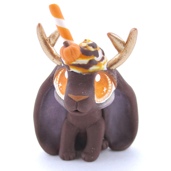 Pumpkin Spice Cocoa Jackalope Figurine - Polymer Clay Fall Animals