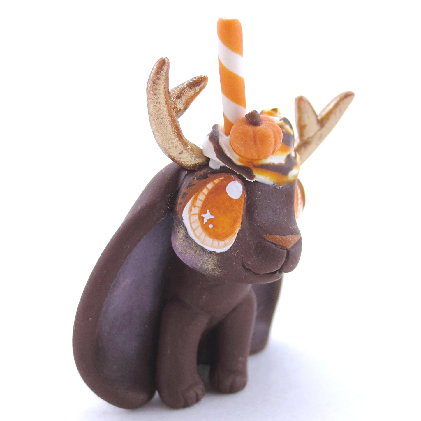 Pumpkin Spice Cocoa Jackalope Figurine - Polymer Clay Fall Animals