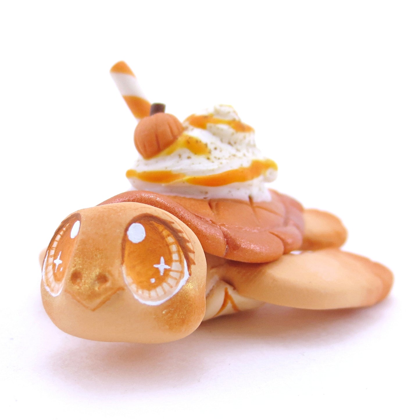 Pumpkin Spice Turtle Figurine - Polymer Clay Fall Animals