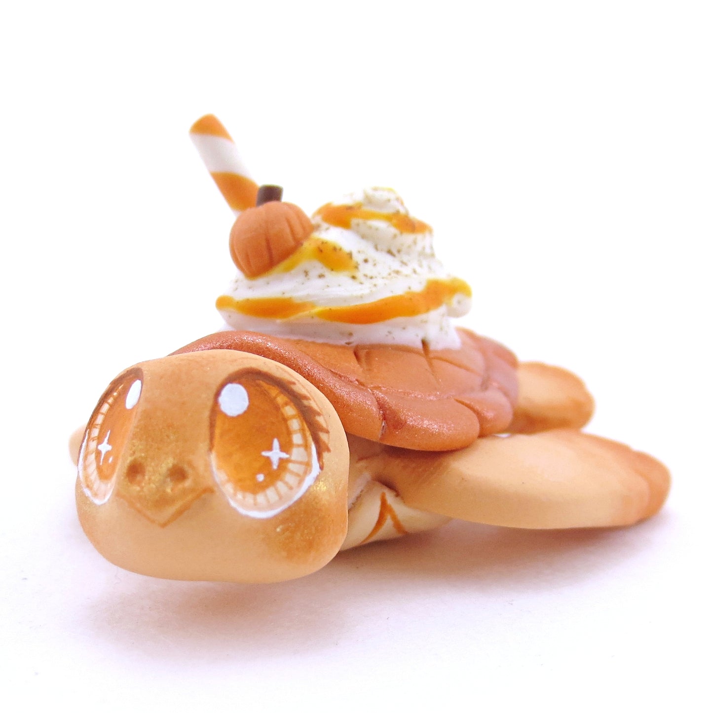 Pumpkin Spice Turtle Figurine - Polymer Clay Fall Animals