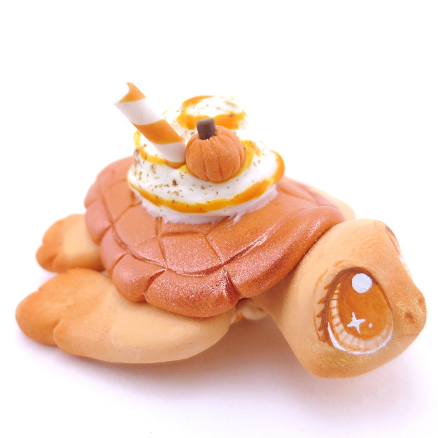 Pumpkin Spice Turtle Figurine - Polymer Clay Fall Animals