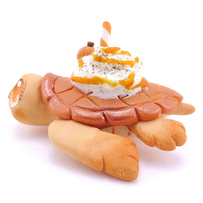 Pumpkin Spice Turtle Figurine - Polymer Clay Fall Animals