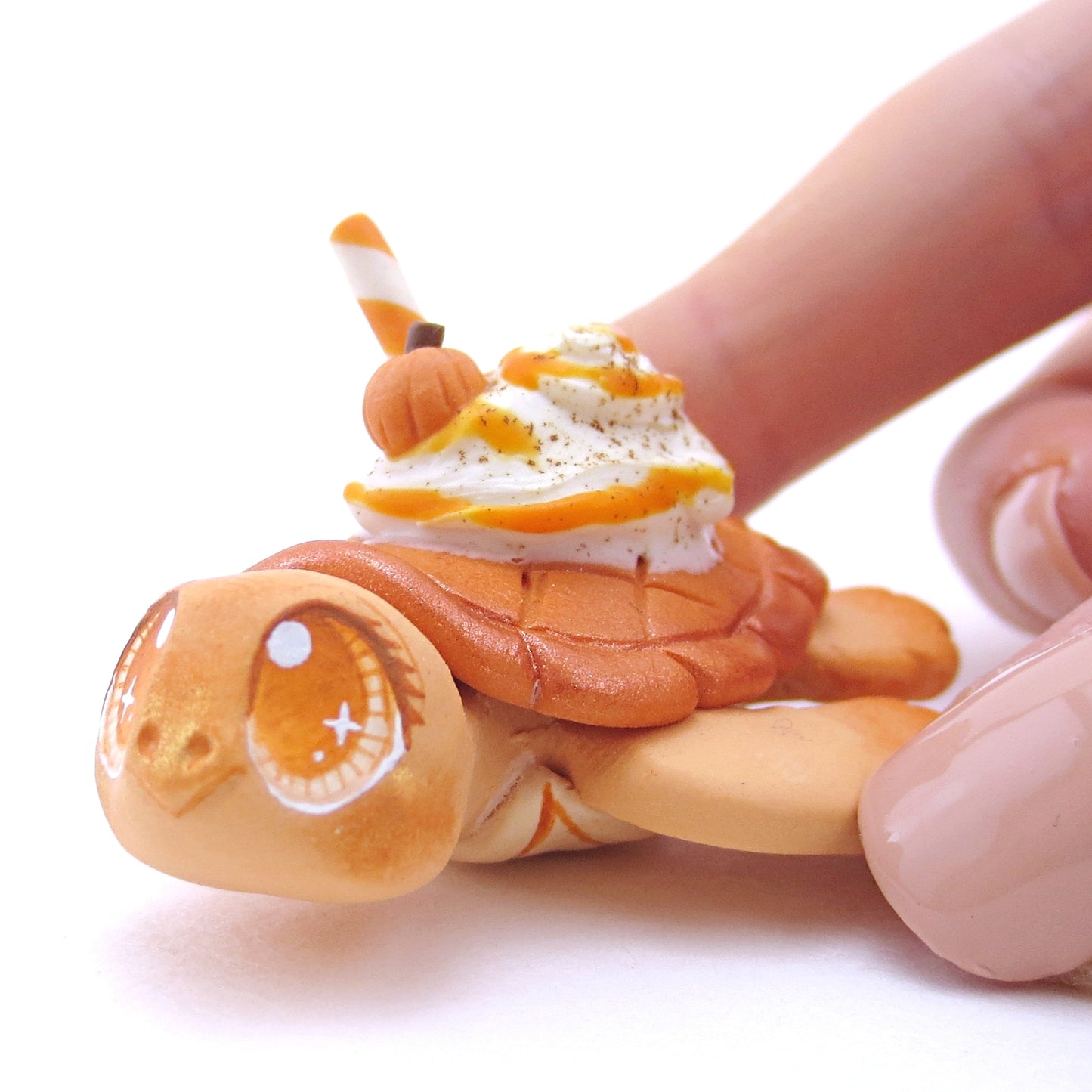 Pumpkin Spice Turtle Figurine - Polymer Clay Fall Animals