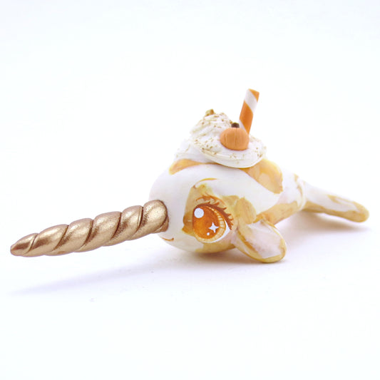 Pumpkin Spice Vanilla Swirl Narwhal Figurine - Choppy Swirl Version - Polymer Clay Fall Animals