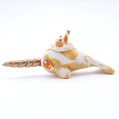 Pumpkin Spice Vanilla Swirl Narwhal Figurine - Choppy Swirl Version - Polymer Clay Fall Animals