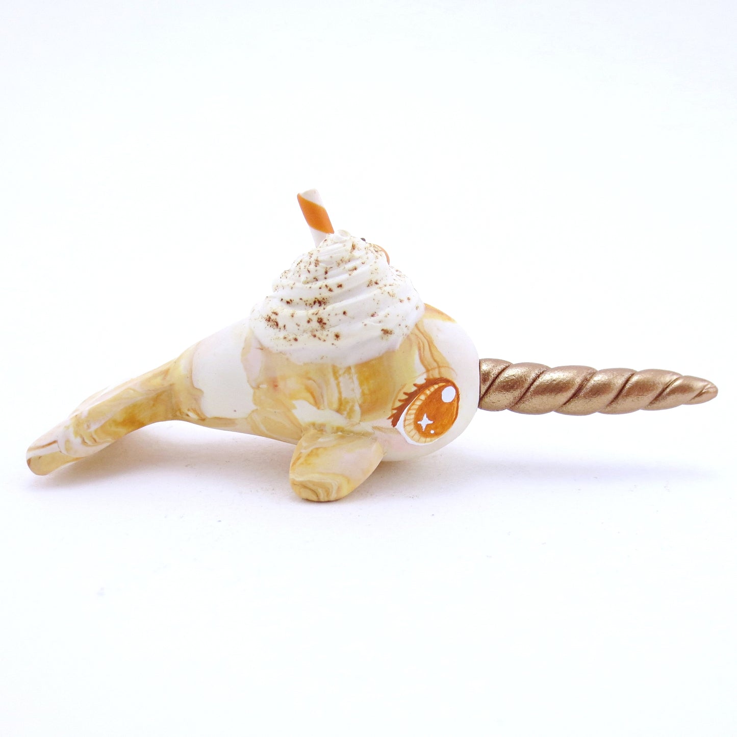 Pumpkin Spice Vanilla Swirl Narwhal Figurine - Choppy Swirl Version - Polymer Clay Fall Animals