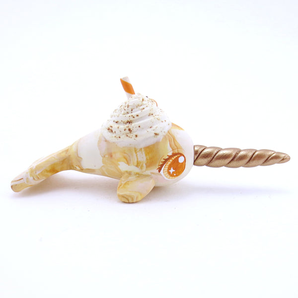 Pumpkin Spice Vanilla Swirl Narwhal Figurine - Choppy Swirl Version - Polymer Clay Fall Animals