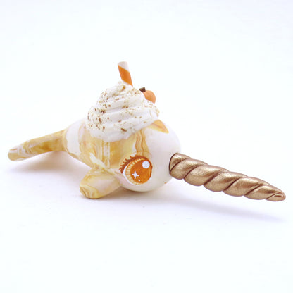 Pumpkin Spice Vanilla Swirl Narwhal Figurine - Choppy Swirl Version - Polymer Clay Fall Animals