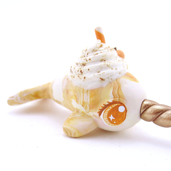 Pumpkin Spice Vanilla Swirl Narwhal Figurine - Choppy Swirl Version - Polymer Clay Fall Animals