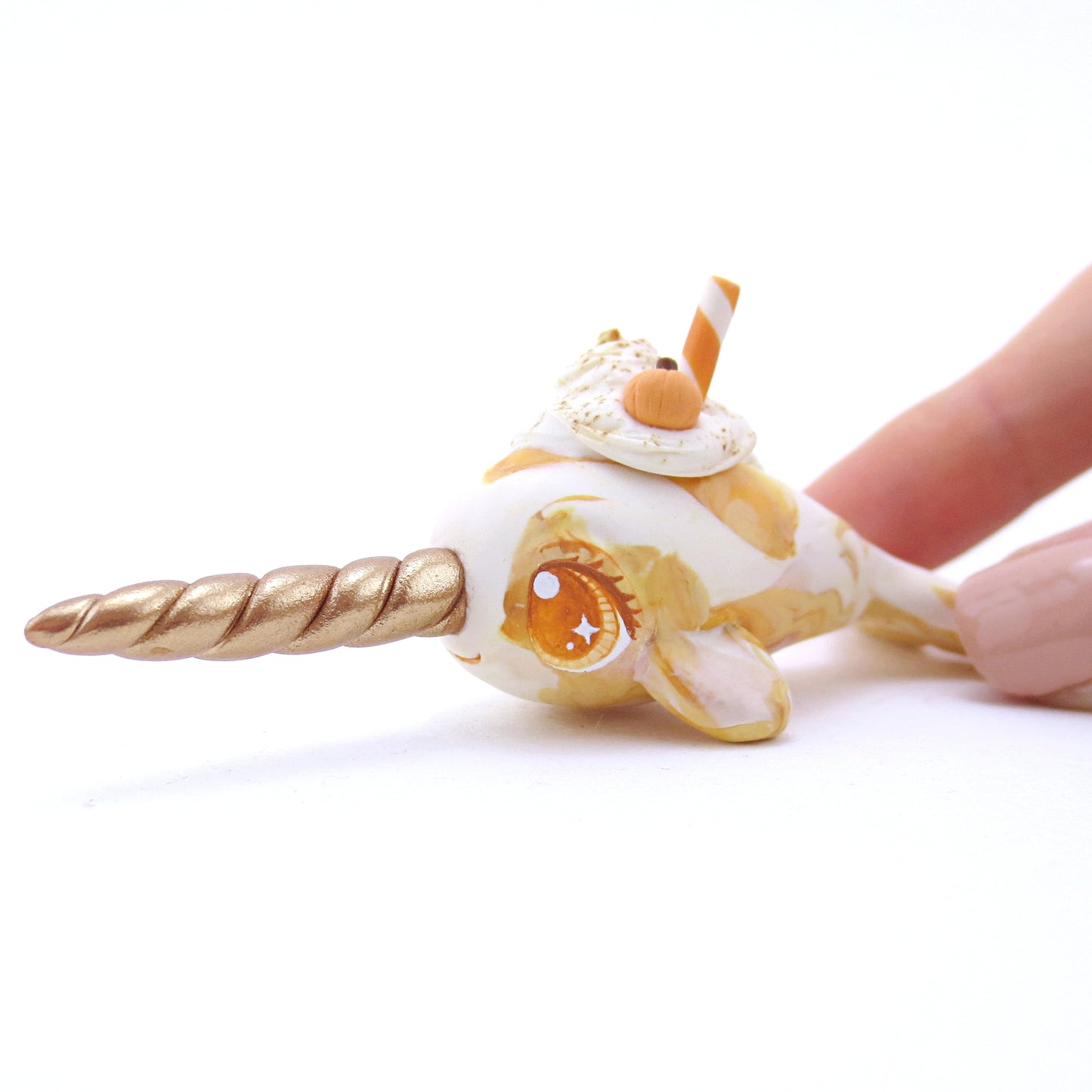 Pumpkin Spice Vanilla Swirl Narwhal Figurine - Choppy Swirl Version - Polymer Clay Fall Animals