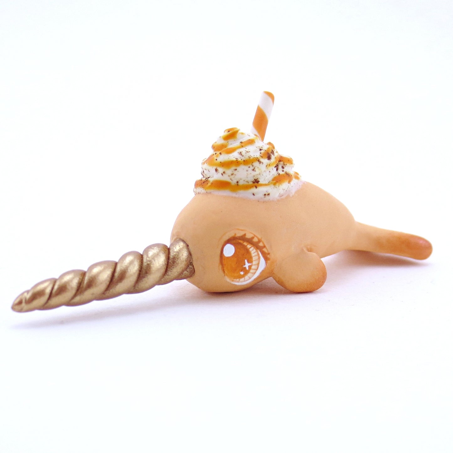 Pumpkin Spice Narwhal Figurine - Polymer Clay Fall Animals