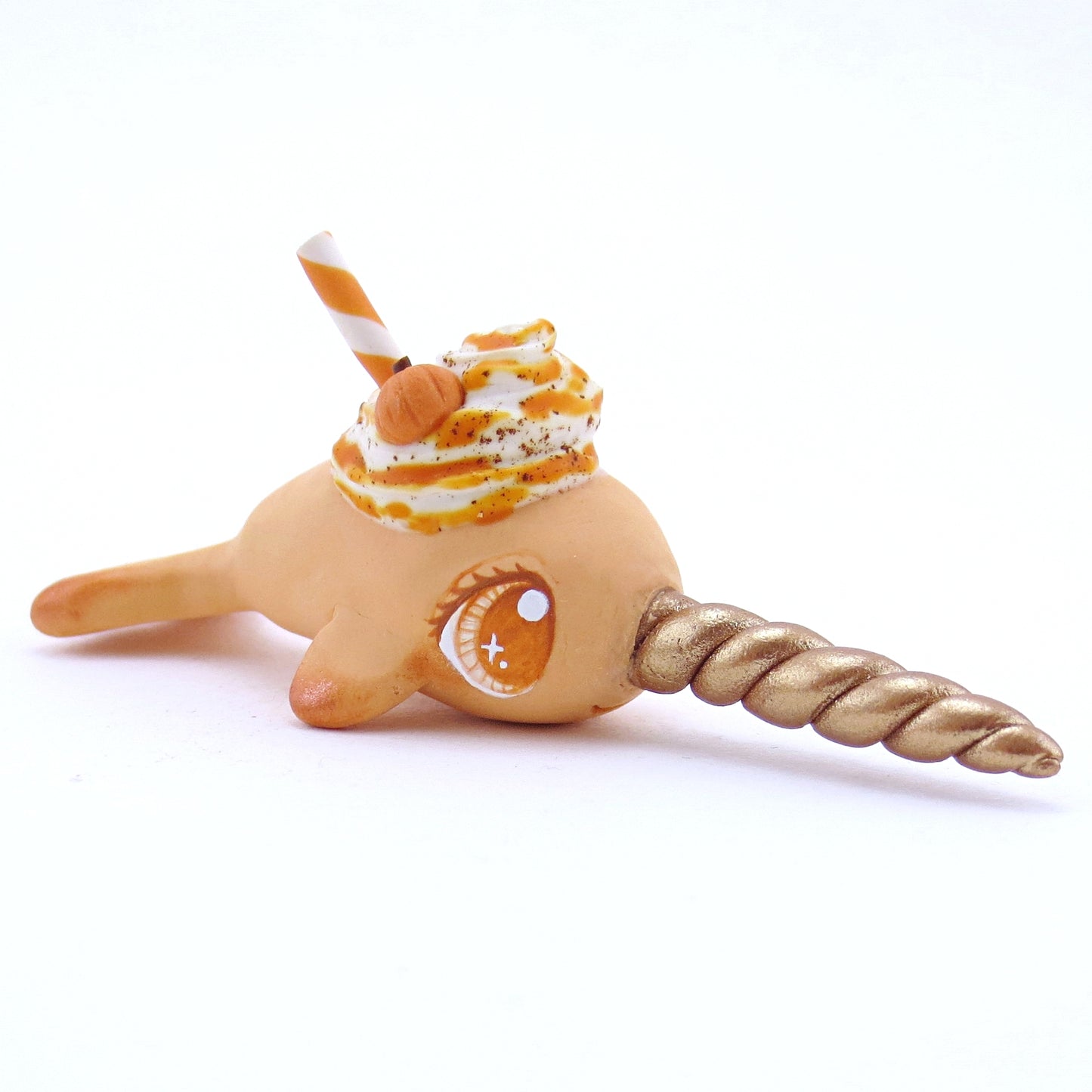 Pumpkin Spice Narwhal Figurine - Polymer Clay Fall Animals