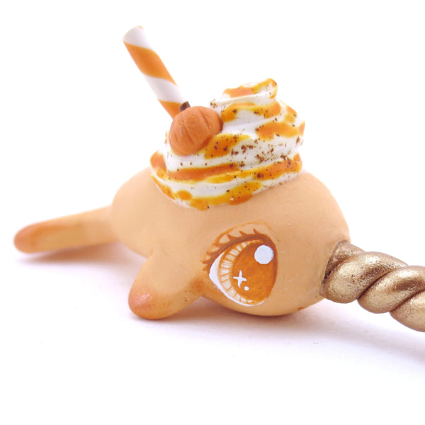 Pumpkin Spice Narwhal Figurine - Polymer Clay Fall Animals