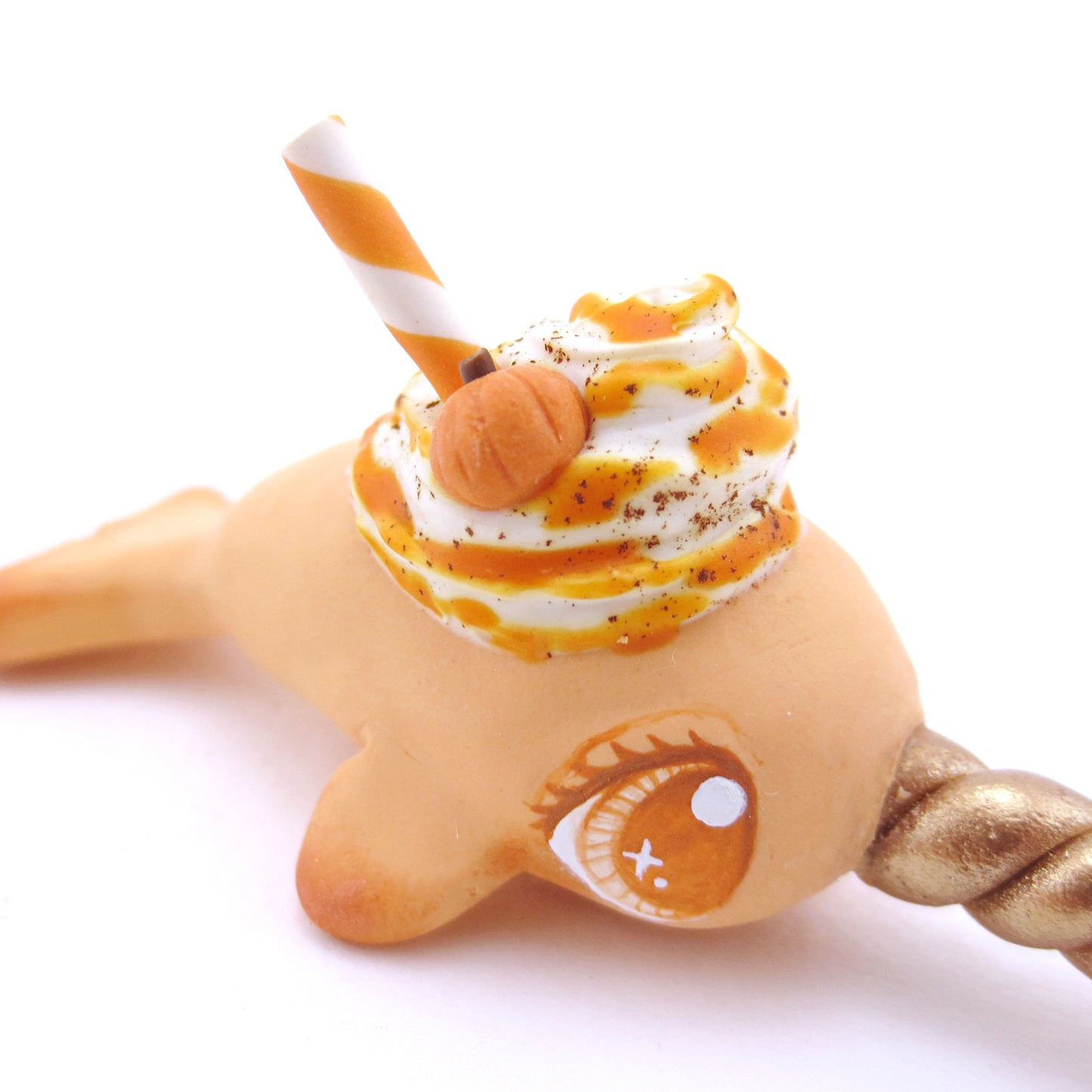 Pumpkin Spice Narwhal Figurine - Polymer Clay Fall Animals