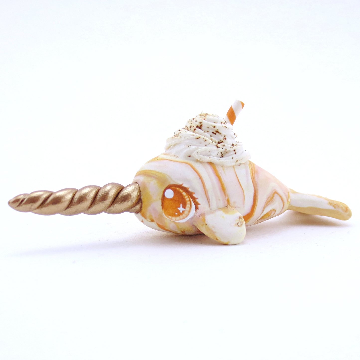 Pumpkin Spice Vanilla Swirl Narwhal Figurine - Striped Swirl Version - Polymer Clay Fall Animals