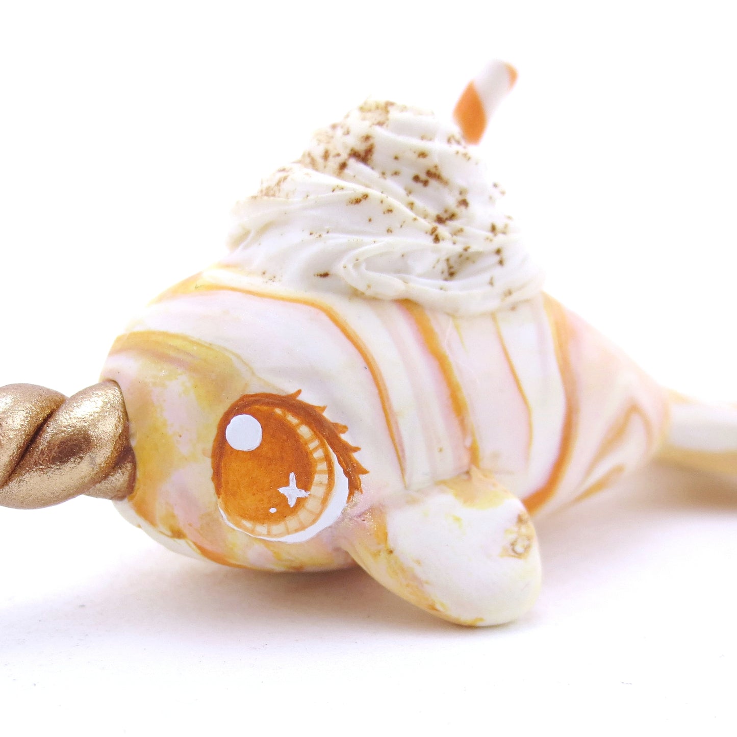 Pumpkin Spice Vanilla Swirl Narwhal Figurine - Striped Swirl Version - Polymer Clay Fall Animals