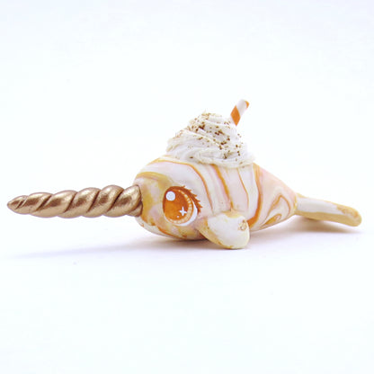 Pumpkin Spice Vanilla Swirl Narwhal Figurine - Striped Swirl Version - Polymer Clay Fall Animals