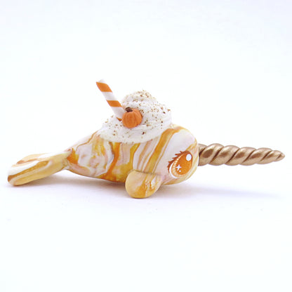 Pumpkin Spice Vanilla Swirl Narwhal Figurine - Striped Swirl Version - Polymer Clay Fall Animals