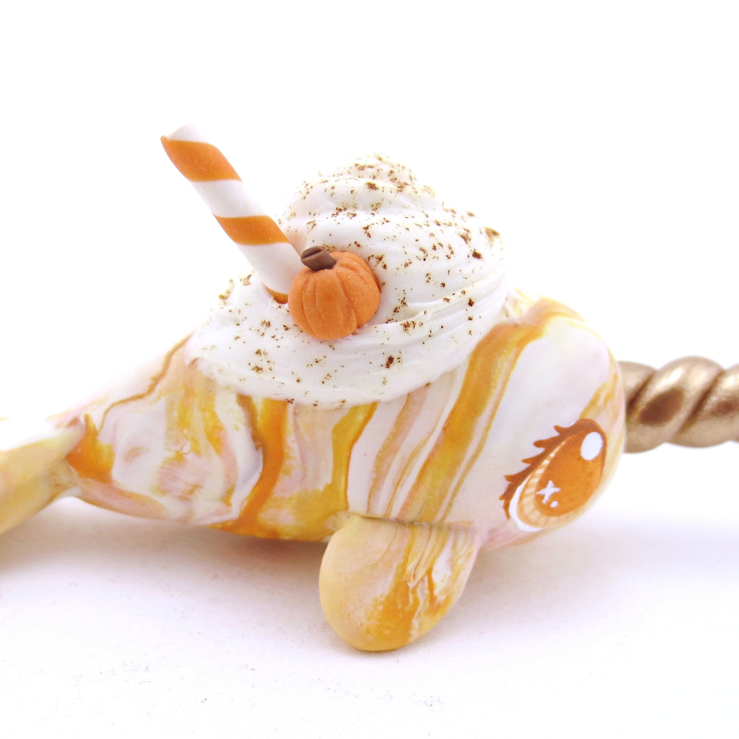 Pumpkin Spice Vanilla Swirl Narwhal Figurine - Striped Swirl Version - Polymer Clay Fall Animals