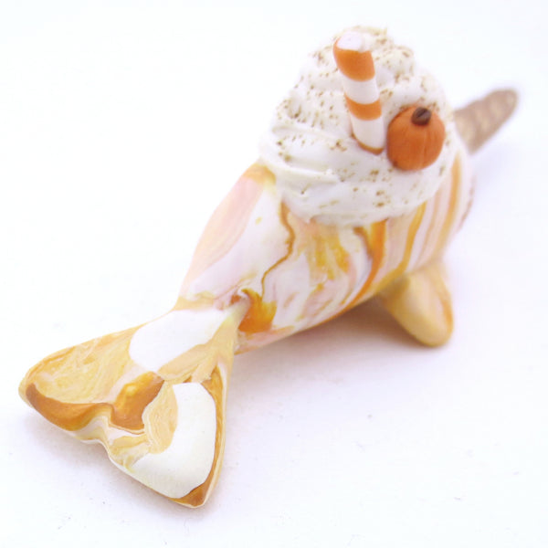 Pumpkin Spice Vanilla Swirl Narwhal Figurine - Striped Swirl Version - Polymer Clay Fall Animals