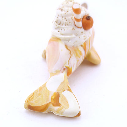 Pumpkin Spice Vanilla Swirl Narwhal Figurine - Striped Swirl Version - Polymer Clay Fall Animals