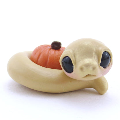 Tan Pumpkin Hugger Snake Figurine - Polymer Clay Fall Animals